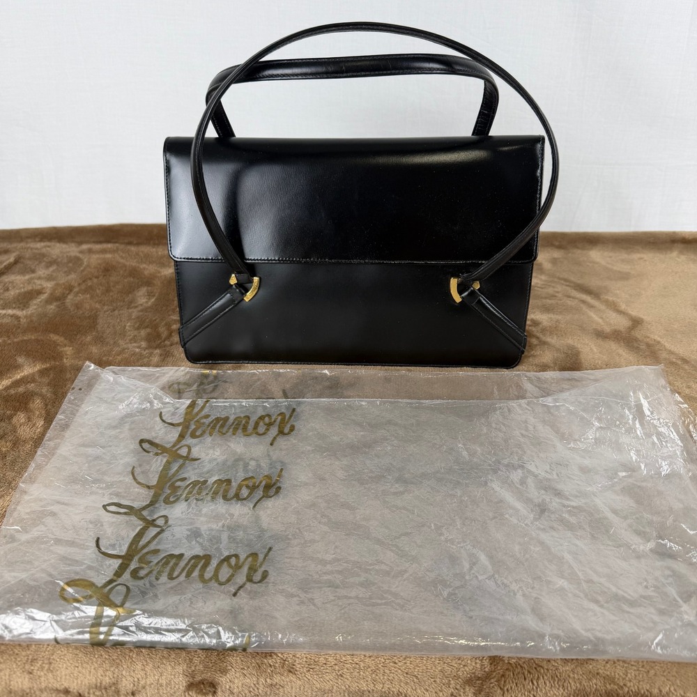 Vintage Lennox Bags Black Leather Handbag Gold Hardware with Coin Purse Dust Bag - Picture 2 of 11